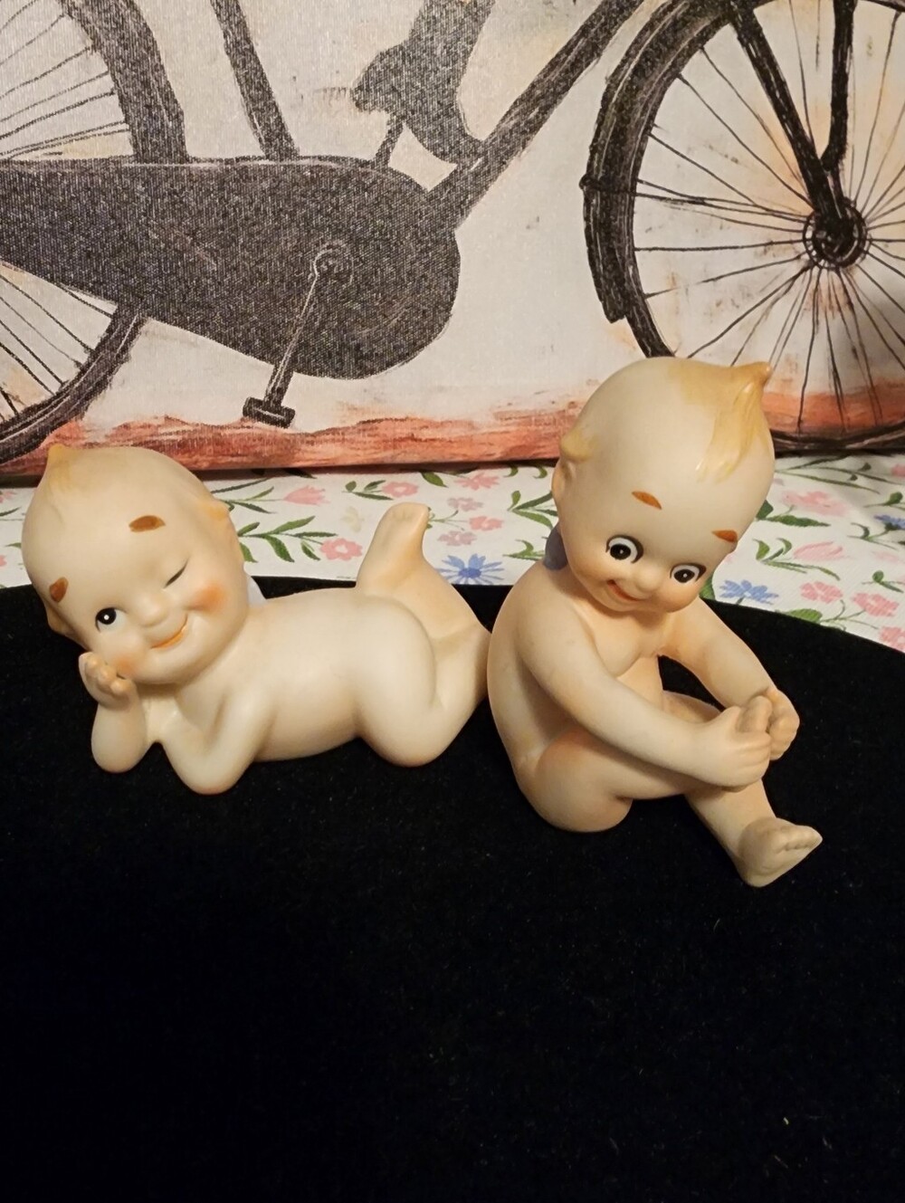 Northcrest Cream Ceramic Kewpie-Style Figurine Pair with Peach Accents